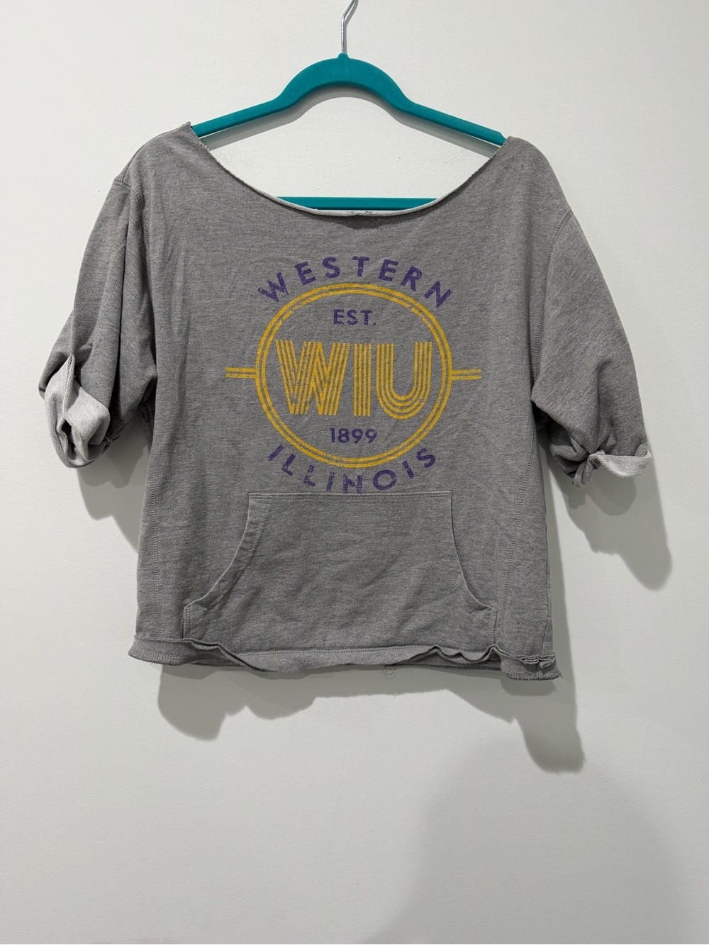 Legacy Gray Western Illinois Graphic Pullover with Purple and Gold Logo